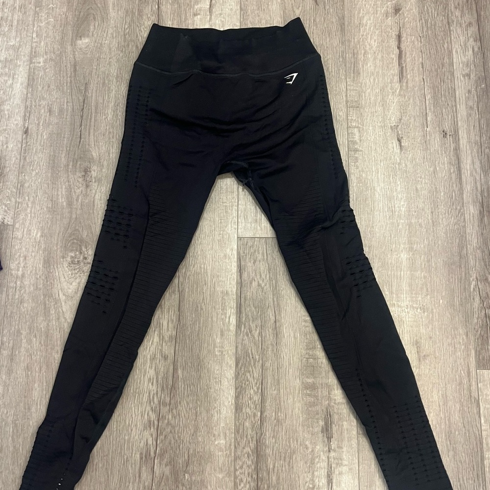 Black high waisted leggings with hole detailing from gymshark